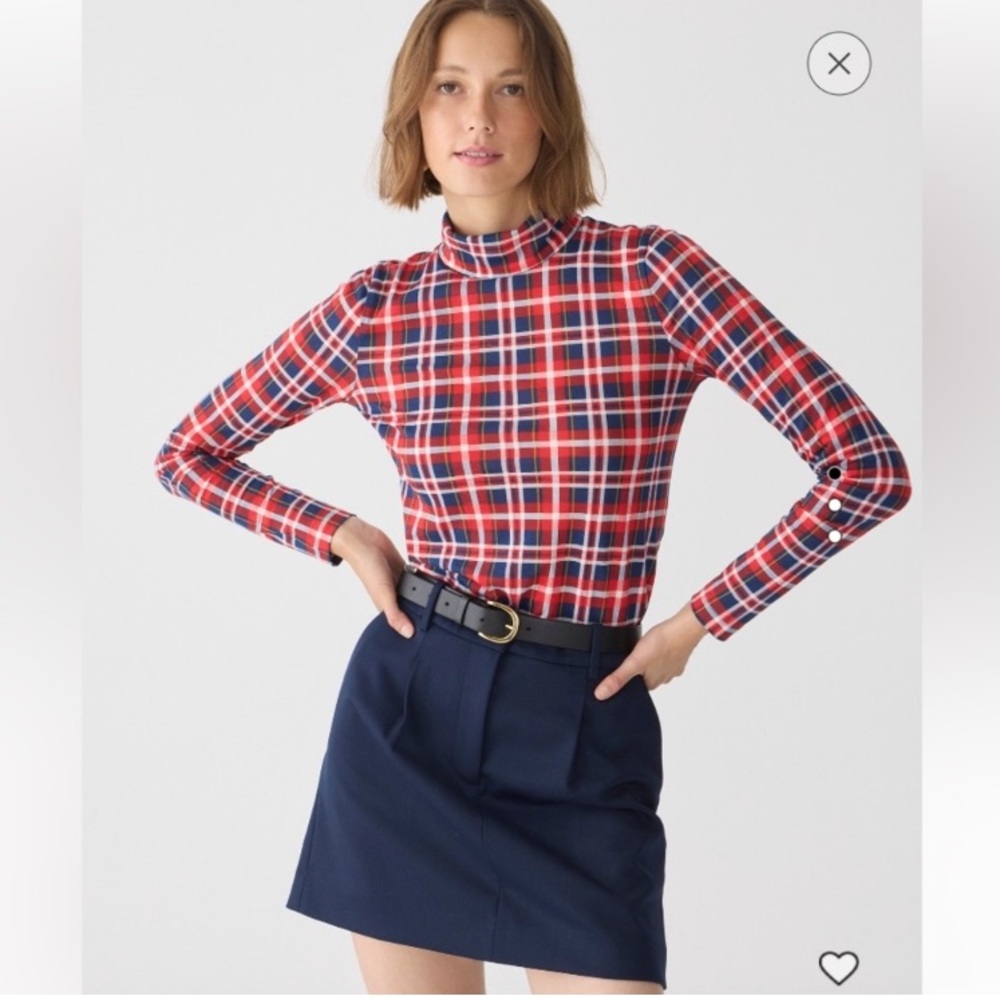 J. Crew Long Sleeve Cotton Tissue Turtleneck In Plaid Size Medium